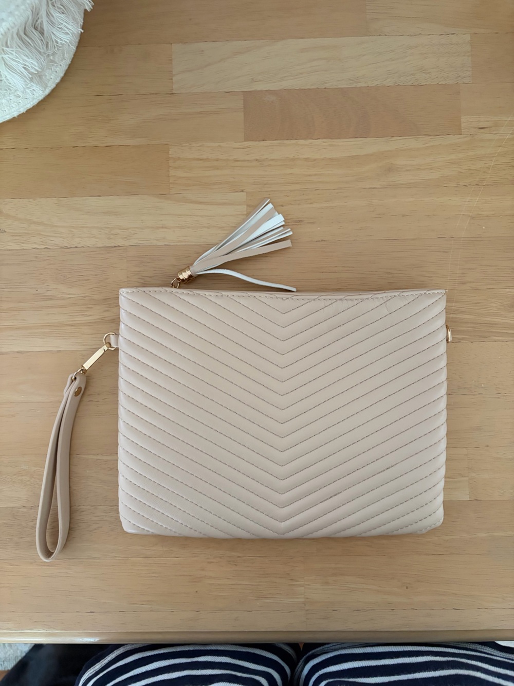 Elegant Quilted Wristlet Clutch in Light Beige